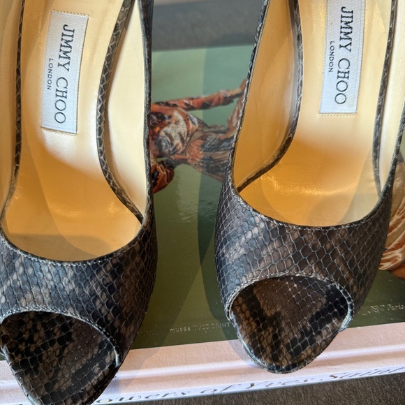Jimmy Choo Snakeskin Peep-toe Pumps 37.5 - Picture 4 of 9